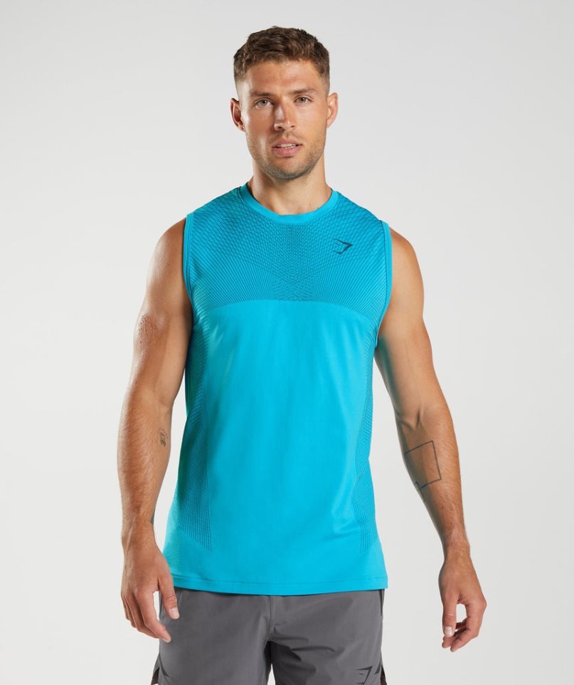 Men\'s Gymshark Apex Seamless Tanks Blue | NZ 9GWFDS